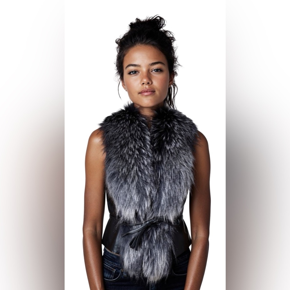 Fitted Fur Vest with Matching Leather Back & Ties